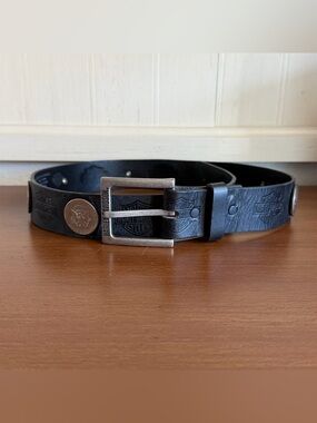 Harley-Davidson Men's Black Adjustable Leather Coin Concho Belt Size 44 Biker